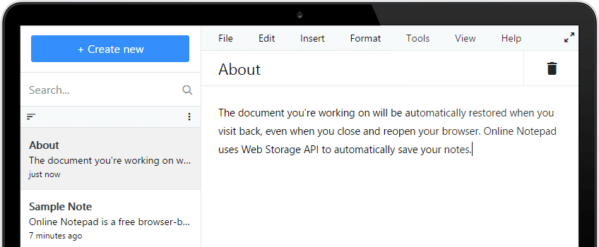 Nuafainfo Online Notepad Screenshot